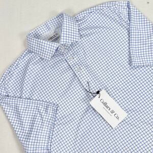 Collars & Co Semi Spread Collar Polo Shirt Men's Small Relaxed Thin Blue Check